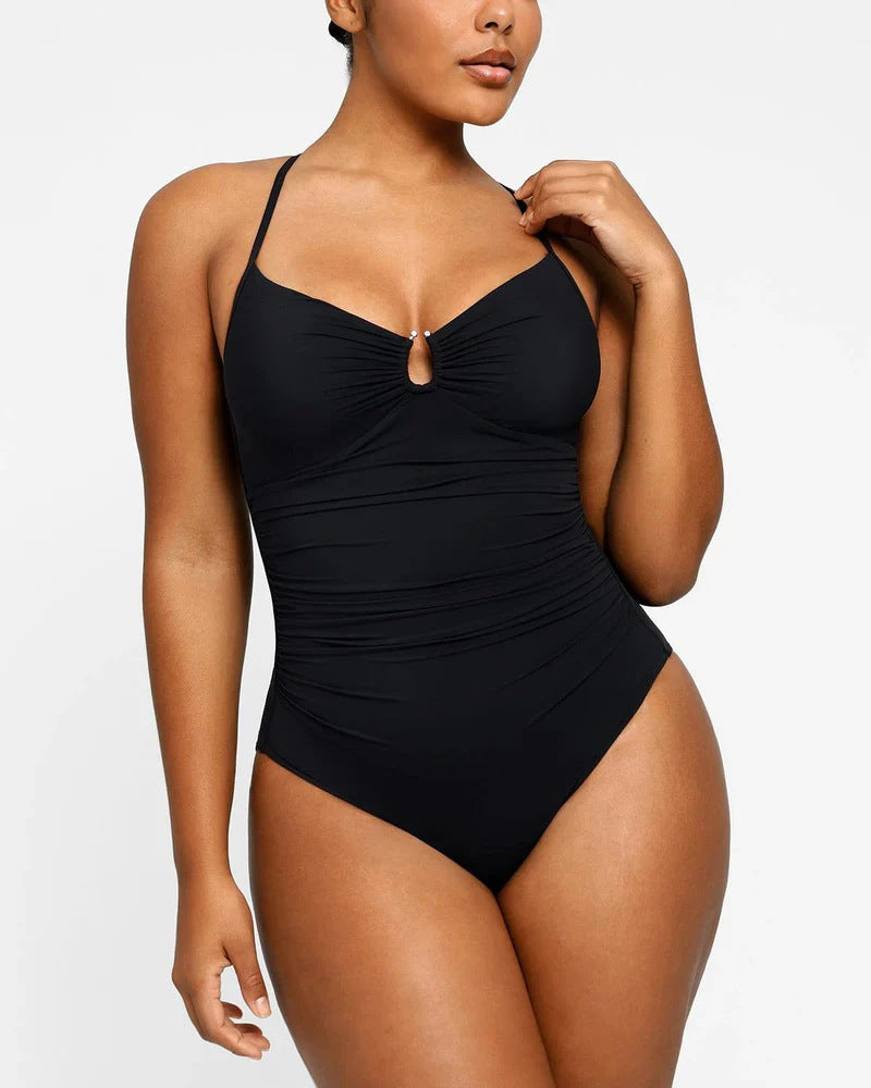 2025 Women's U-Neck Shaping One-Piece Swimsuit Athletic Compression Swimwear for Active Beach & Pool