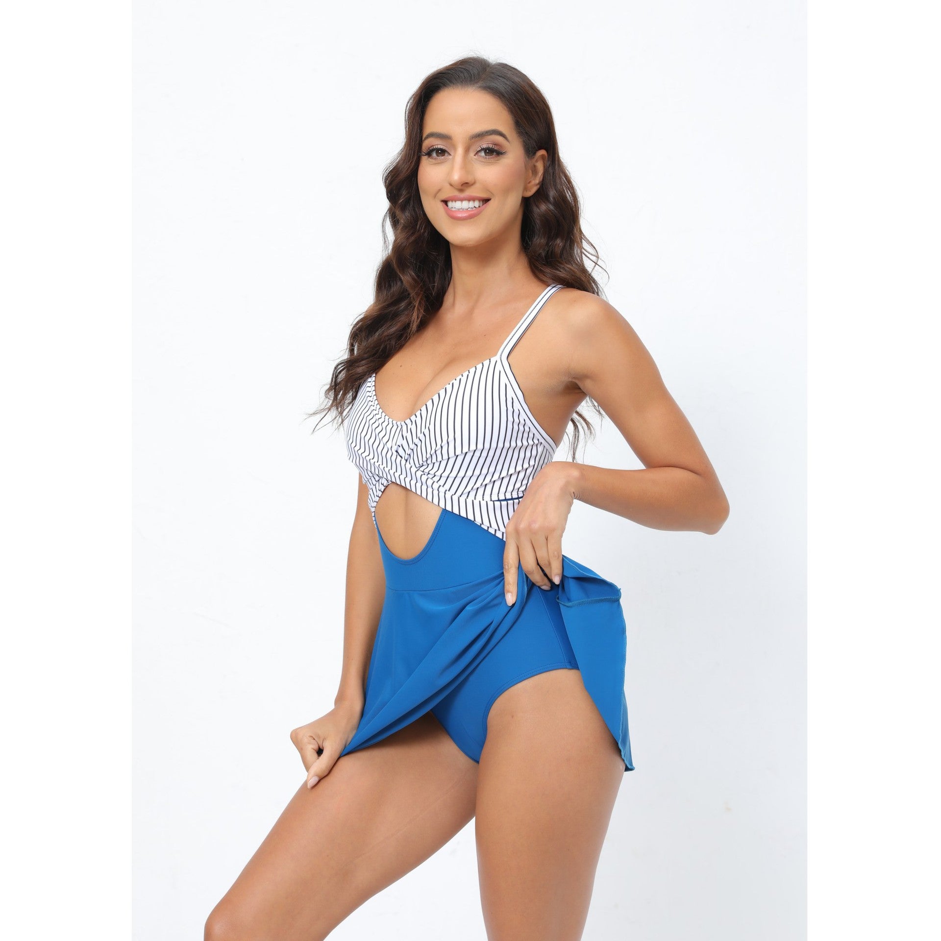 Women's One-Piece Skirted Swimsuit Slim Fit Padded Monokini with Spaghetti Straps & Bust Support (Multi-Color)