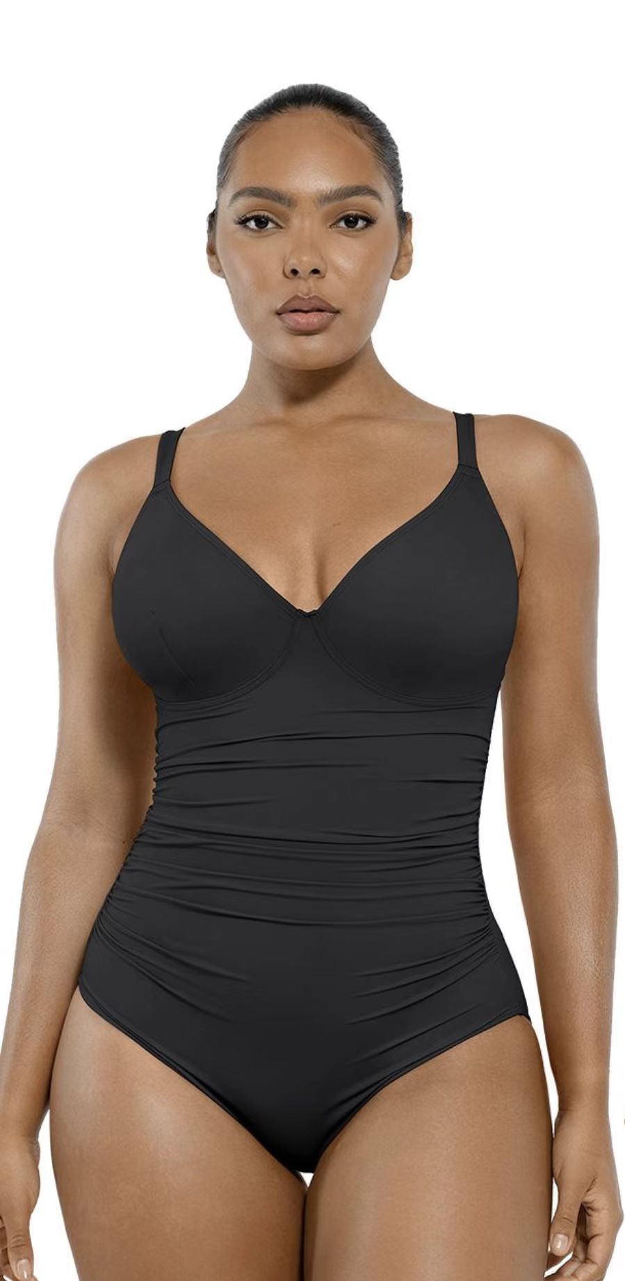 2025 Plus Size Tummy Control One-Piece Swimsuit for Women Solid Color Double-Strap Bathing Suit