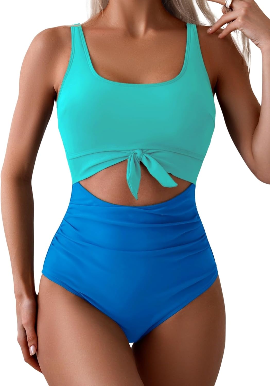 Women's One-Piece Swimsuit Tummy Control Cutout Tie Knot Bathing Suit with Scoop Neck & U-Back