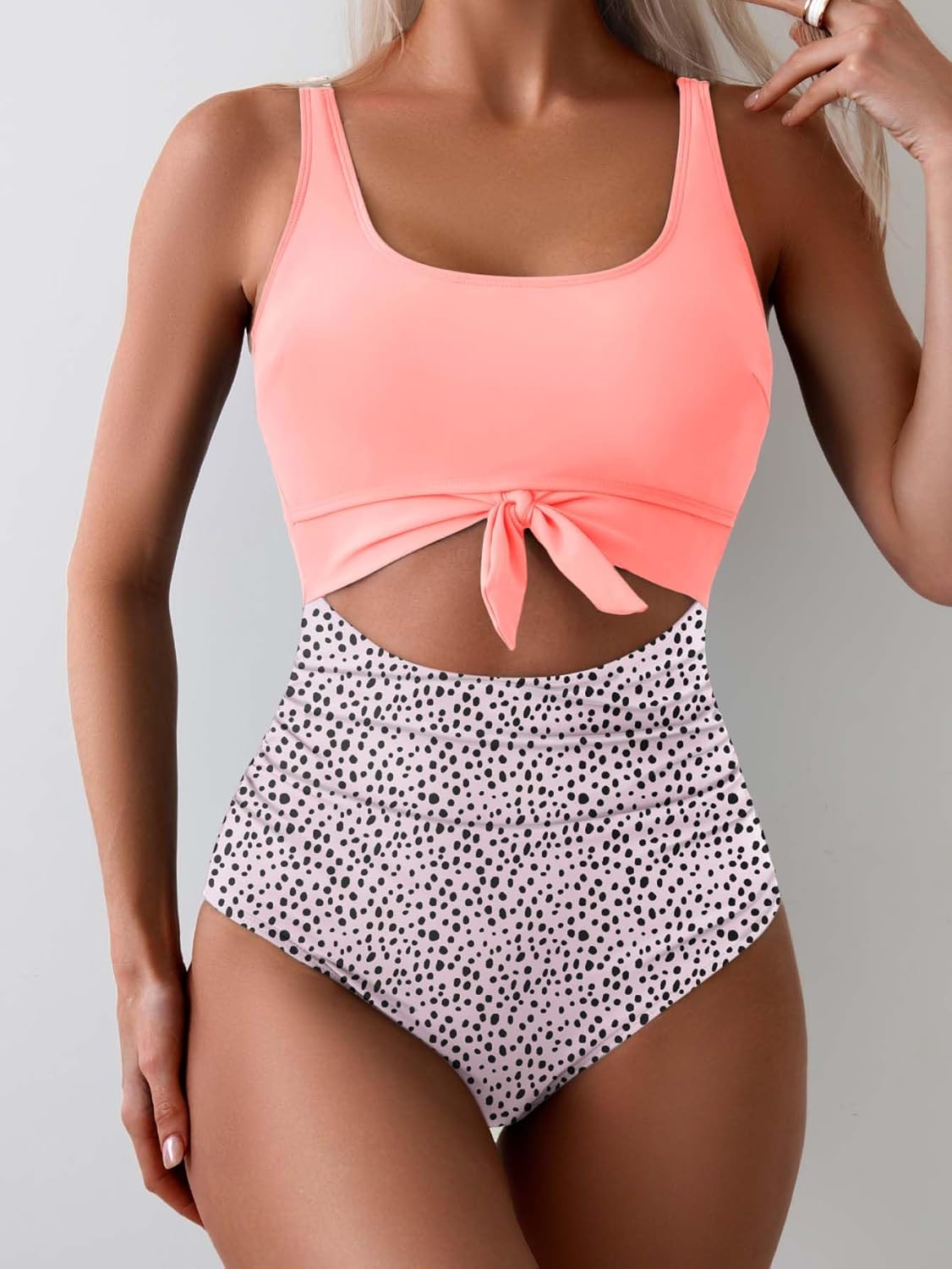 Women's One-Piece Swimsuit Tummy Control Cutout Tie Knot Bathing Suit with Scoop Neck & U-Back