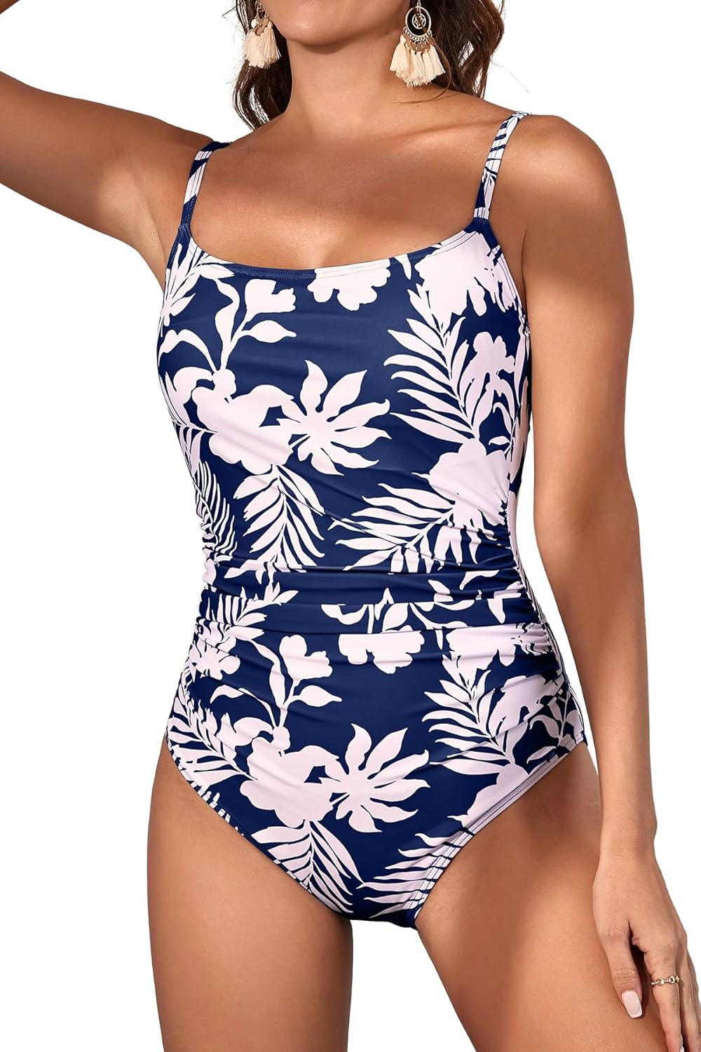 Women's One-Piece Swimsuit Tummy Control Ruched Bathing Suit with Square Neck
