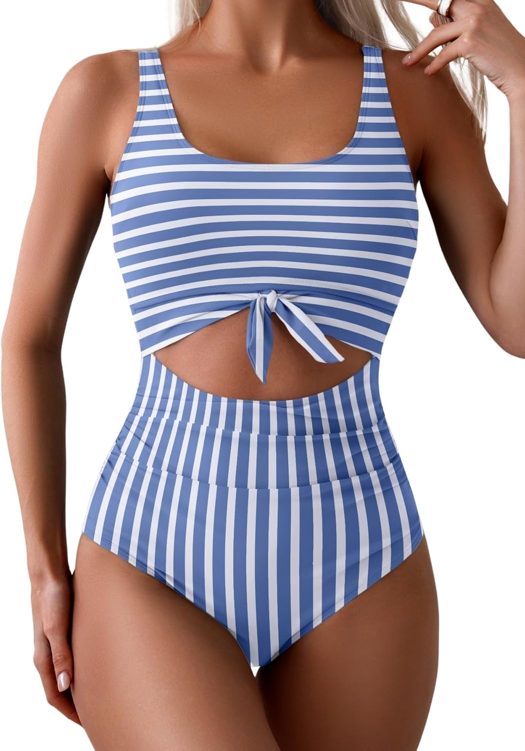 Women's One-Piece Swimsuit Tummy Control Cutout Tie Knot Bathing Suit with Scoop Neck & U-Back