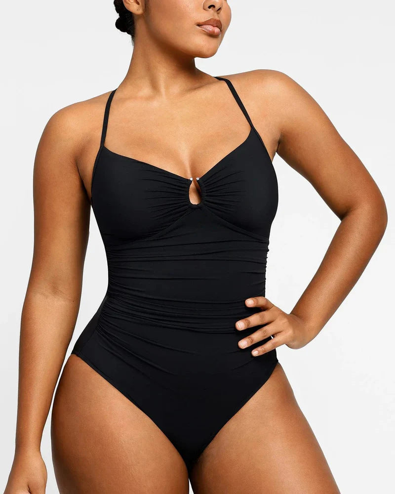 2025 Women's U-Neck Shaping One-Piece Swimsuit Athletic Compression Swimwear for Active Beach & Pool