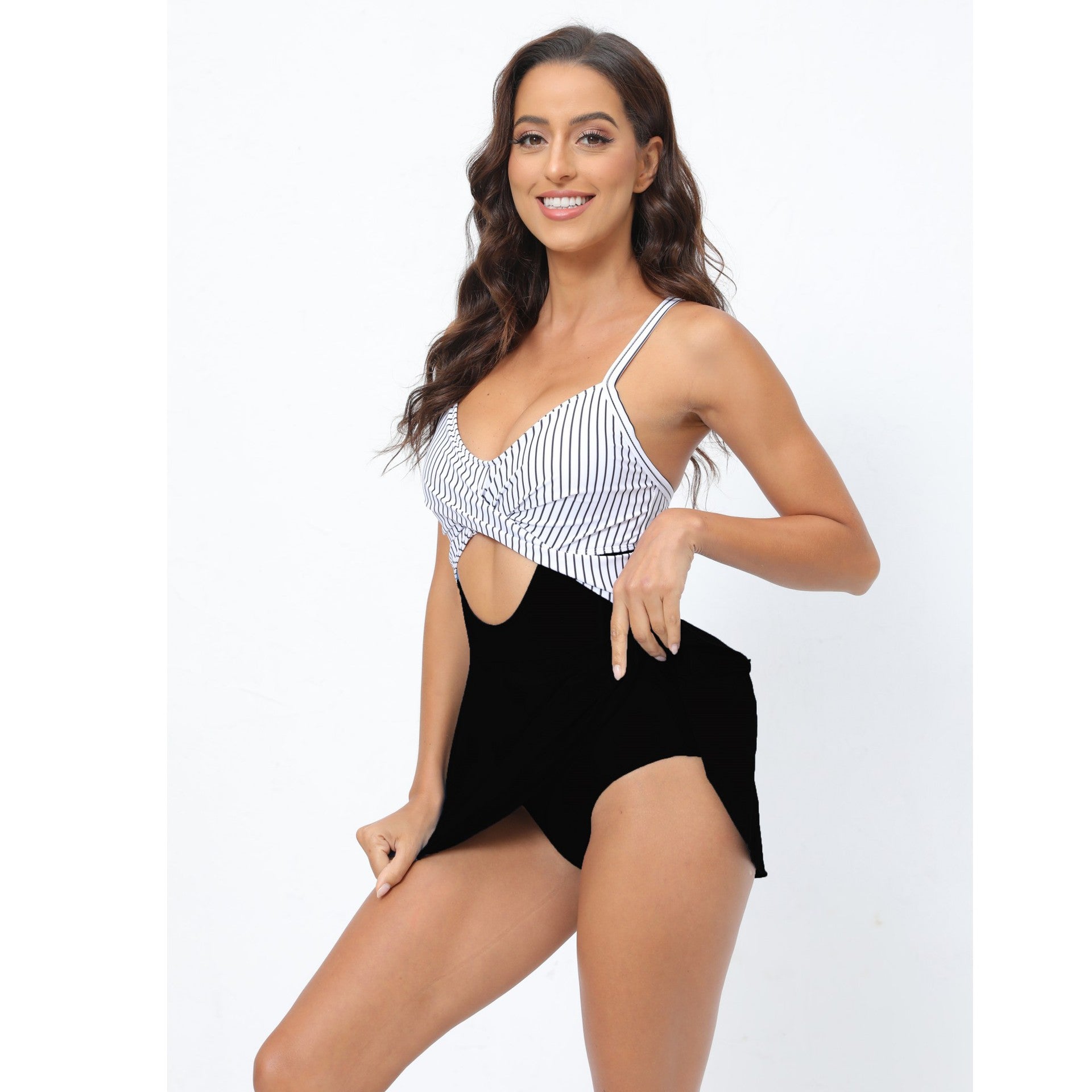 Women's One-Piece Skirted Swimsuit Slim Fit Padded Monokini with Spaghetti Straps & Bust Support (Multi-Color)