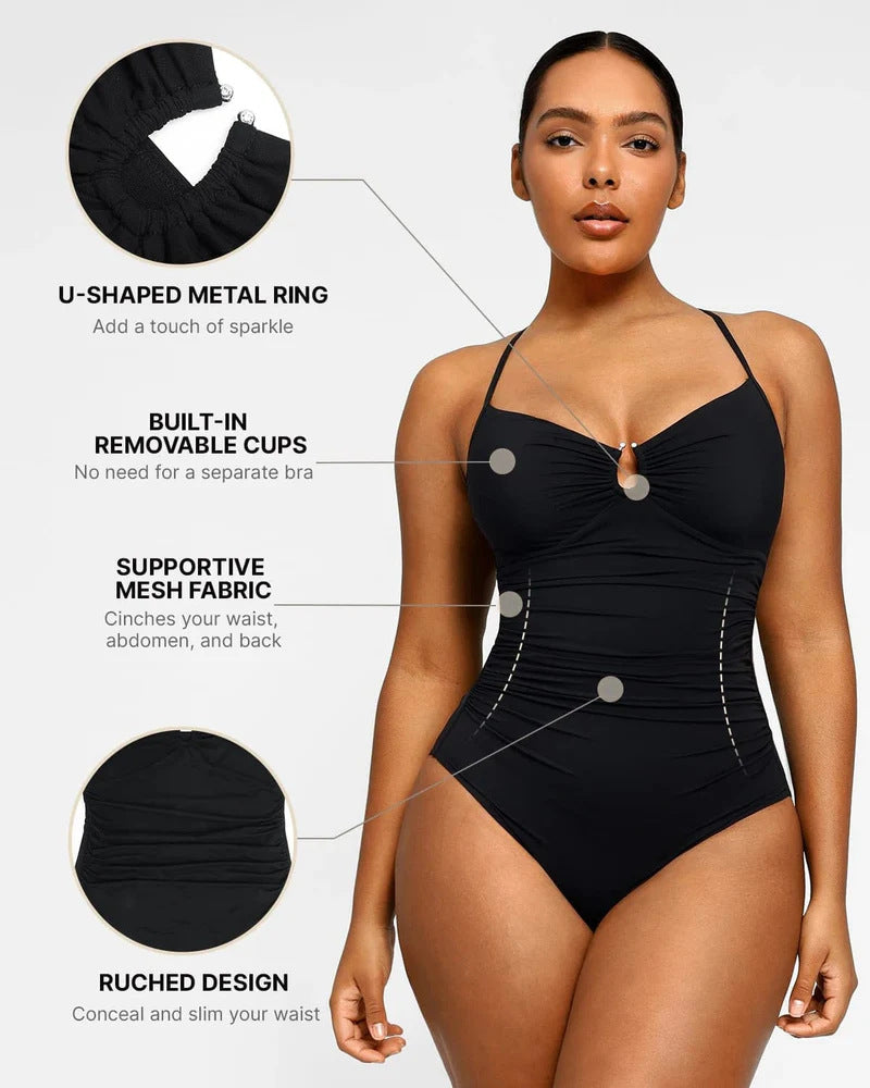 2025 Women's U-Neck Shaping One-Piece Swimsuit Athletic Compression Swimwear for Active Beach & Pool