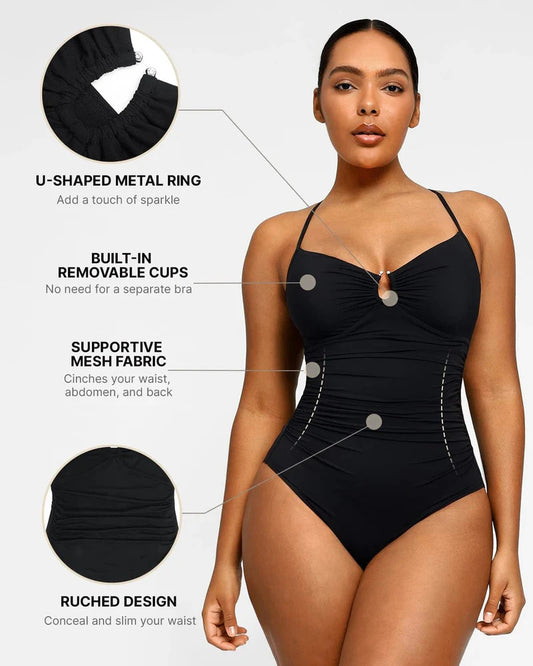 2025 Women's U-Neck Shaping One-Piece Swimsuit Athletic Compression Swimwear for Active Beach & Pool