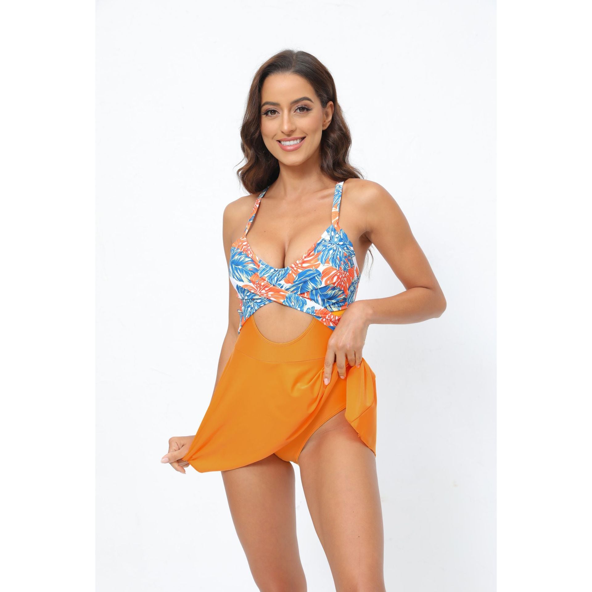 Women's One-Piece Skirted Swimsuit Slim Fit Padded Monokini with Spaghetti Straps & Bust Support (Multi-Color)